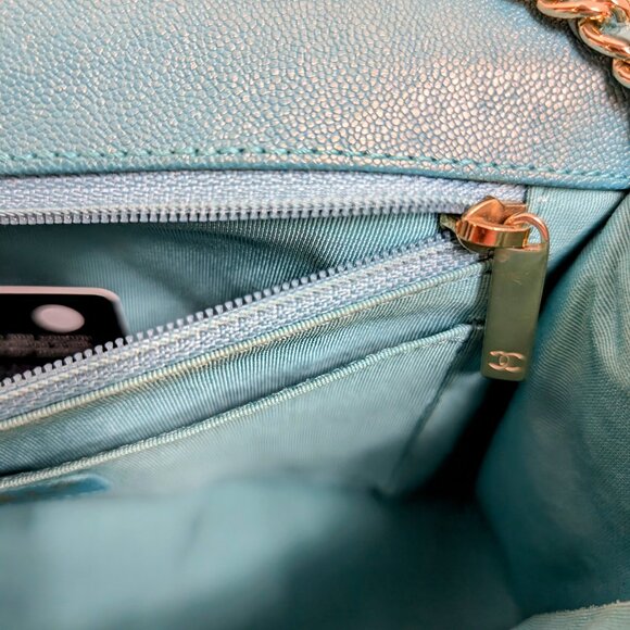 Chanel Rare Turquoise Luminescent Chevron Medium Quilted Classic Flap Bag - Picture 10 of 16